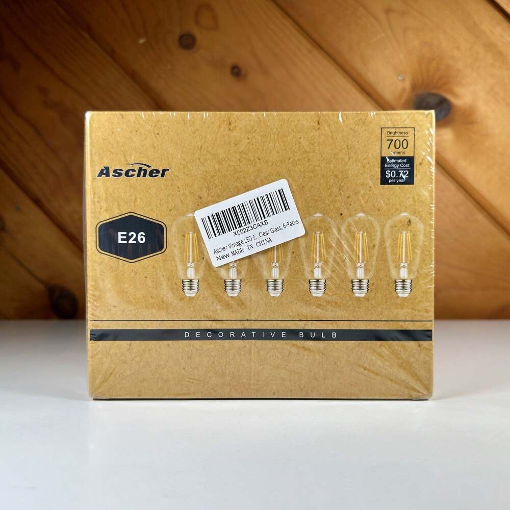 Ascher Vintage LED Edison Light Bulb E26 ST58 4000k 700lm 6W - 6-Pack - Sealed